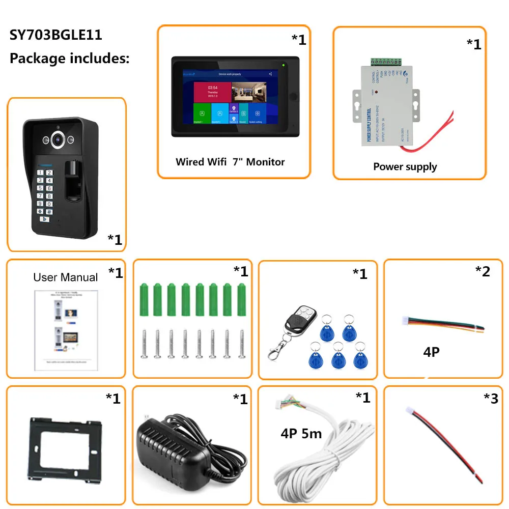 7 дюймов 2 монитора Wifi Беспроводный, через отпечатки пальцев RFID видео телефон двери дверной звонок Домофон с проводной AHD 1080P камера