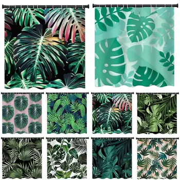 

New Style Shower Curtain Tropical Rainforest Plant Pattern Polyester Shower Curtain Waterproof Shower Curtain With Hook