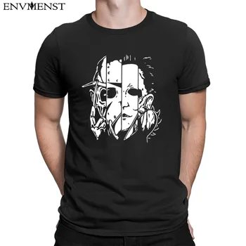 

Envmenst cotton t shirt men Freddy Jason Michael Thomas Horror t-Shirt Vintage Men's Cotton short-sleeve Halloween Gift XS-3XL