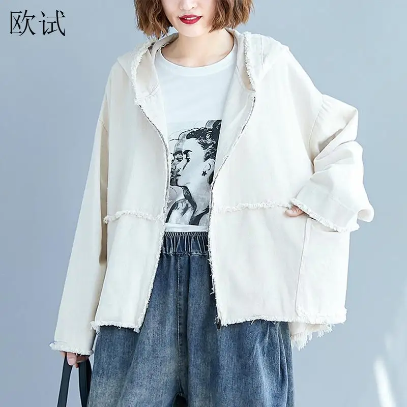 

Plus Size Denim Hooded Jeans Jacket Coat Women 2019 Autumn Veste Jean Coats and Jackets Oversized Korean Outerwear Womens Femme