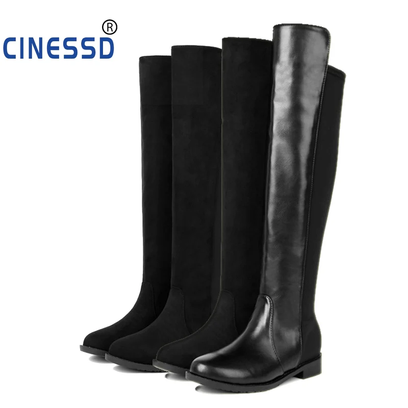 

CINESSD Size 44 Flock Over Knee Boots For Women's boots thigh boots stockings Slim Warm Shoes Woman Elastic Botas altas Mujer