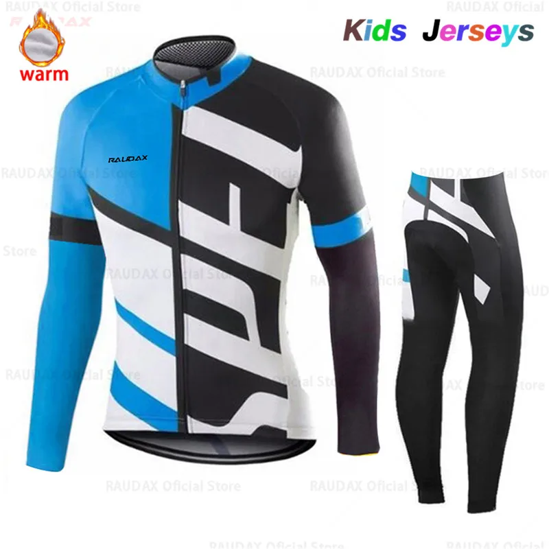 Детский зимний теплый флисовый комплект, одежда для велоспорта, Трикотажный костюм для мальчиков, детская спортивная одежда для езды на велосипеде, MTB, длинные штаны, теплый комплект