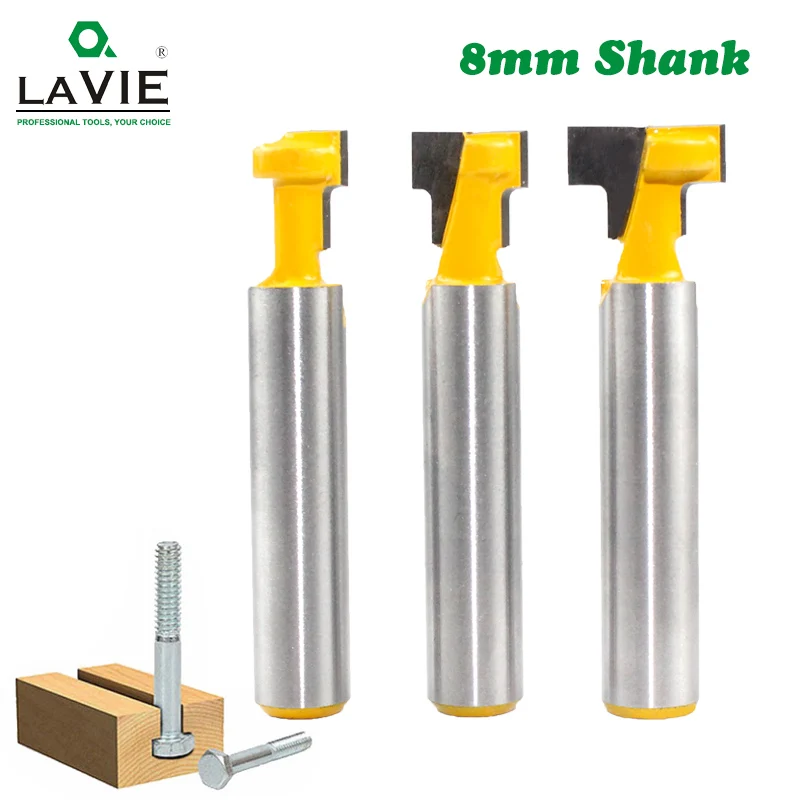 8mm Shank T-Slot Cutter Router Bit Set Key Hole Bits Hex Bolt T Slotting Milling Cutter for Wood Woodworking Tool C08-142