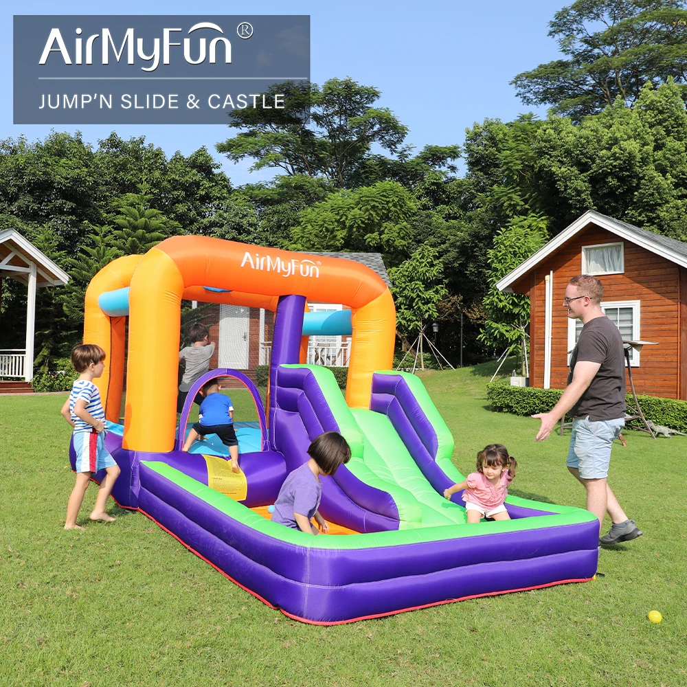 AirMyFun Inflatable Bounce House, Jumping Slide, Bouncy Castle Bouncing Toy with Air Blower for Kids Play Outdoor & Indoor colorful inflatable jumping bounce house 0 55mm pvc inflatable dome house tent for kids outdoor playing