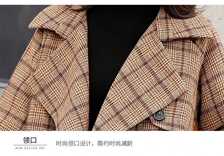 Women Plaid Wool Coats Autumn Winter Warm Vintage Fashion Long Sleeve Casual Woolen Jacket Outwear Coats Female Jacket