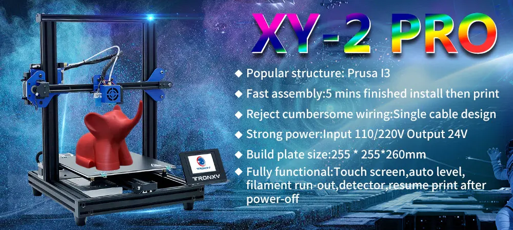 Tronxy XY-2, быстрая сборка, полностью металлический 3d принтер, 220*220*260 мм, высокая печать, магнитная Тепловая бумага, автоматический уровень, 3,5 дюймов, сенсорный экран