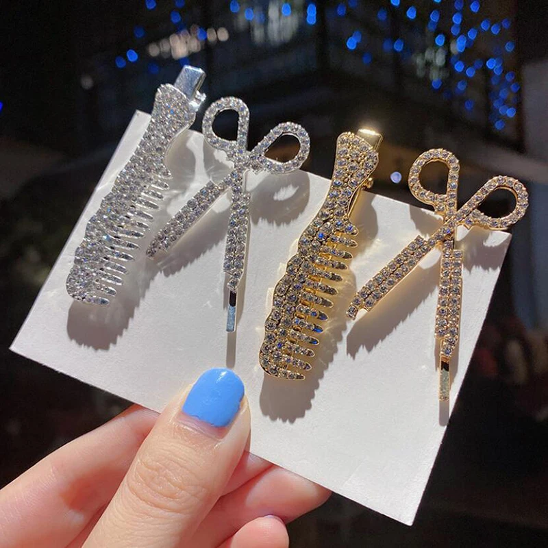 

Shining Crystal Scissors Comb Type Hair Clips for Women Sweet Girls Rhinestone Hairpins Jewelry Hair Accessories Bridal Headwear