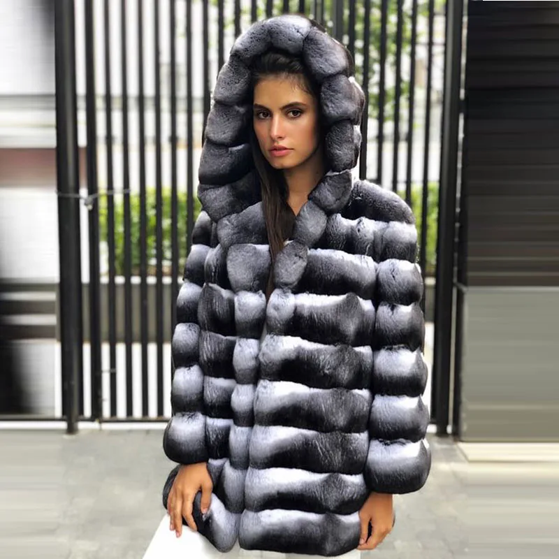 Хит, Женское пальто с натуральным мехом, толстовка с капюшоном из кролика Рекс, куртка с полным мехом, Шиншилла, цветное зимнее плотное теплое пальто
