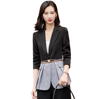 

2020 Autumn Winter Professional Women Office Wear Blazer Pant Suit Set Black Patchwork Clothes 2 Piece Sets Formal Elegant 5xl