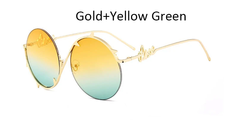 Gold Yellow Green Женские круглые солнцезащитные очки с металлической оправой, женские винтажные градиентные линзы, Мужские Женские брендовые без оправы градиентный объектив, роскошные солнцезащитные очки - Lenses Color: Gold Yellow Green