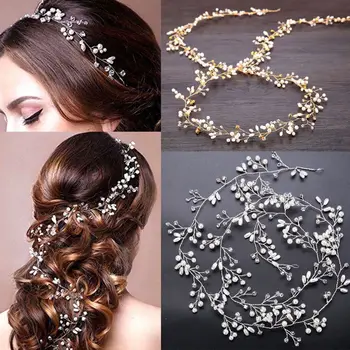 

Women Girl Bride Wedding Rose Gold Crystal Pearl Hair Band Garland Flower Headband Bridesmaids Jewelry Women
