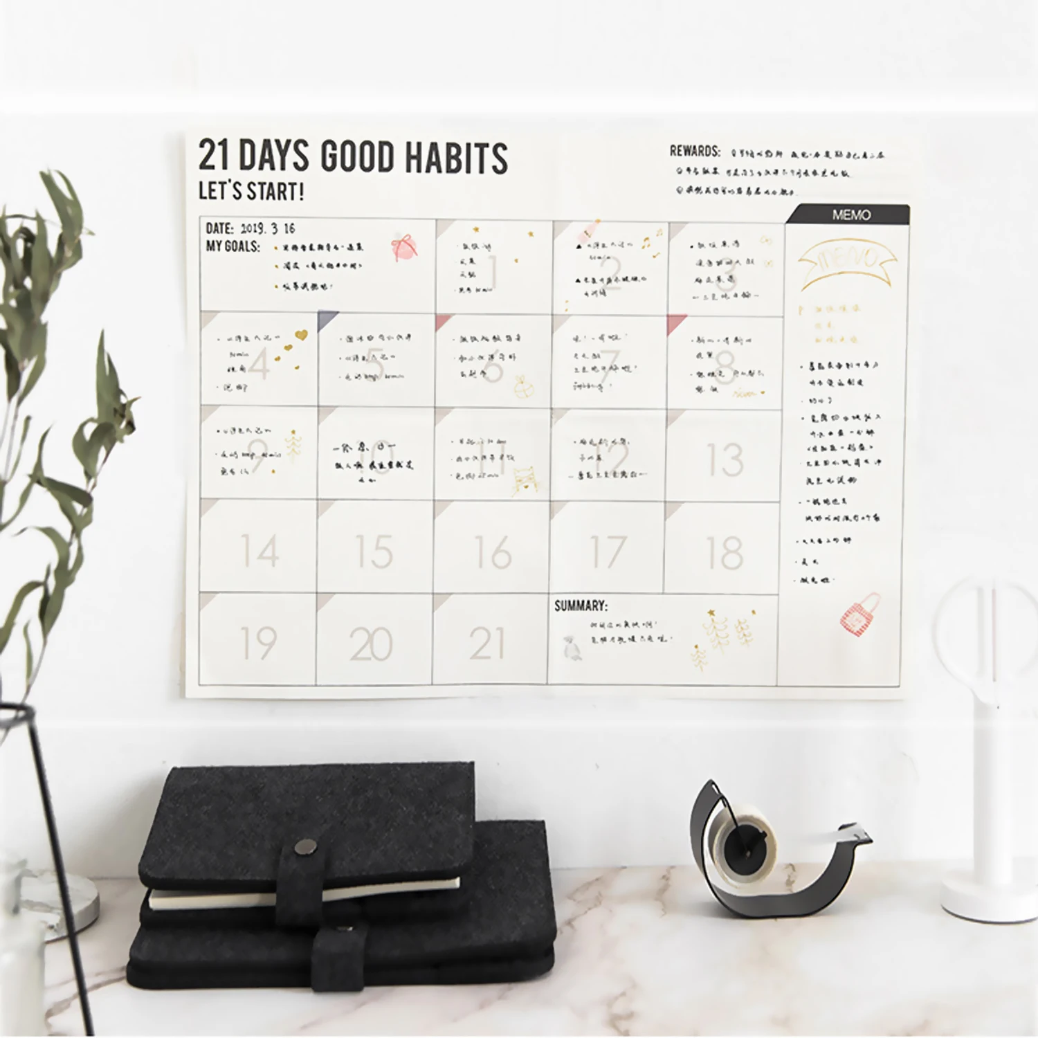 

100-Days 21-Days Calendar Planner Countdown Calendar Schedule Plan Paper Wall Calendars Planner Paper 2019/2020 hot sale