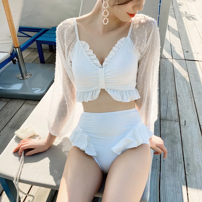 Women's Plus Size Swimwear Retro Lace White Tankini Swimsuits Two Pieces Swimming Suit For Ladies Korean Girls Bikini Trajes De | Спорт и