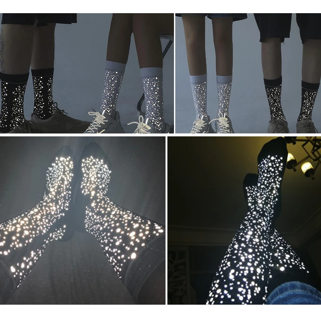 Women Mens Moisture Wicking Cotton Crew Socks Reflective Athletic Sports Work Boot Hiking Workout Training Socks