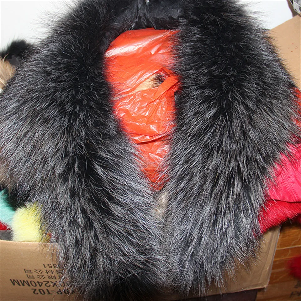 Новая зимняя 100% реальная натуральный мех енота меховой воротник Для женщин пальто свитер Шарфы Воротник Енот меховой для шеи перекосов