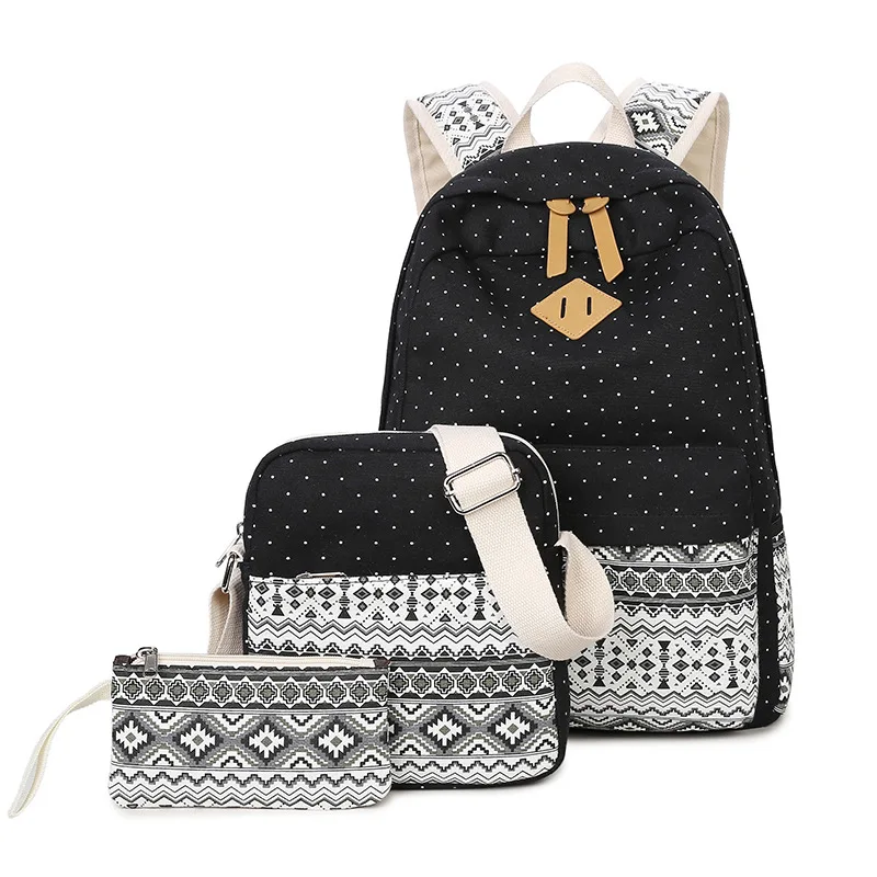 

2019 New Style Canvas Backpack Computer Bag Three-piece Set College Style Schoolbag Backpack Customizable a Generation of Fat
