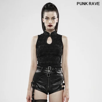 

Classic Micro-elastic Texture Hollow Outknit Plastic Spike Sleeveless Tank Vest Gothic Corrupted Women Vest PUNK RAVE WT-594BXF