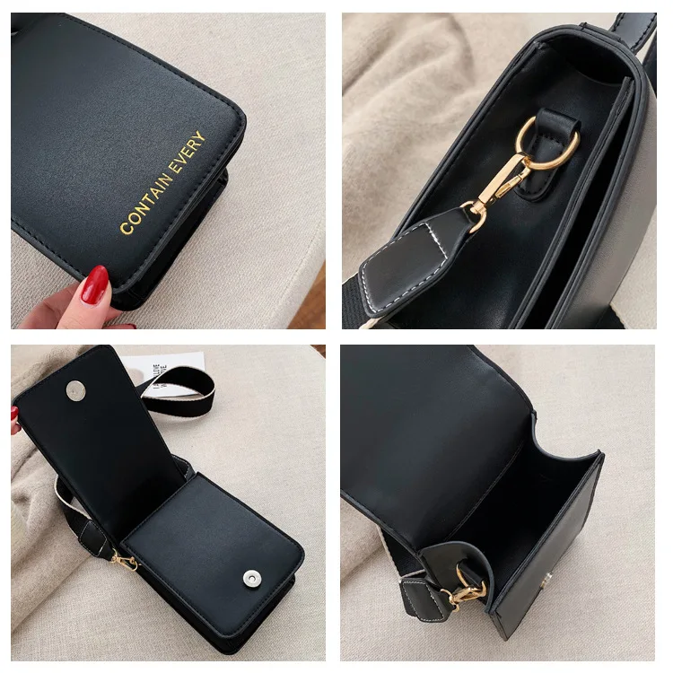 

2019 Winter New Style WOMEN'S Bag Versatile Small Square Package Printing Lettered Wide-Strap Phone Bag Shoulder Simple Bag