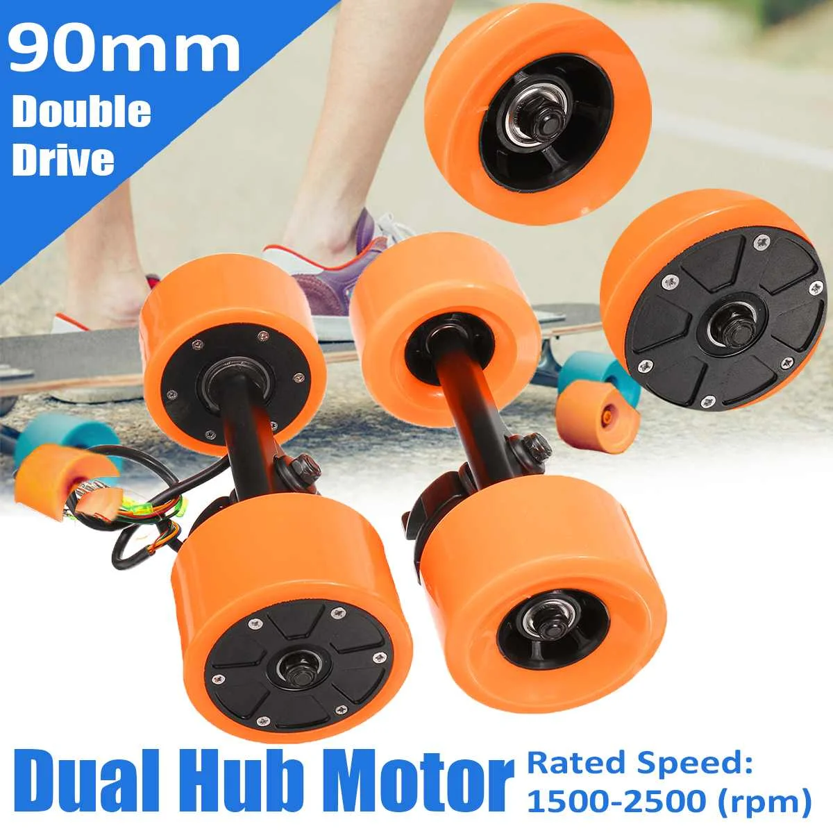 

Durable 90mm 600W Dual Drive Electric Skateboard Hub Motor Kit DC Brushless Remote Controll Scooter Drive Hub Motor