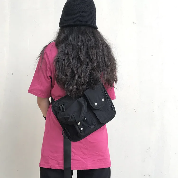 

Fashion INS Function Workwear Canvas Bag Shoulder Bag Ulzzang Japanese-style Harajuku Dark-Style Students Tactical Bag Men And W