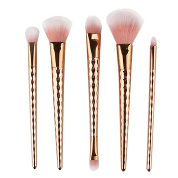 

5PCS Wooden Foundation Cosmetic Eyebrow Eyeshadow Brush Diamond Plating Makeup Brush Sets Tools