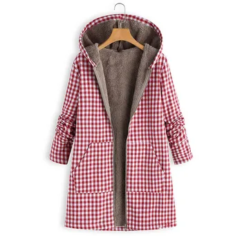 

New Womens Retro Long Sleeve Batwing Sleeve Plaid Print Coat Jacket long winter warm female ladies coat 5xl clothing