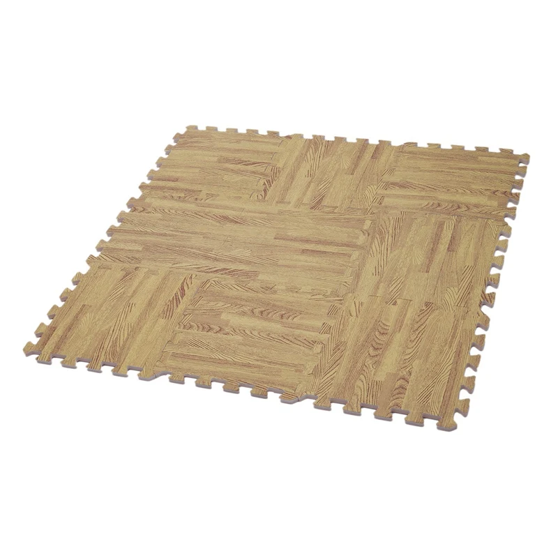 9PCS Kid Safety Play Rug Wood grain EVA Foam Floor Puzzle Pad Work Gym, Light Wood