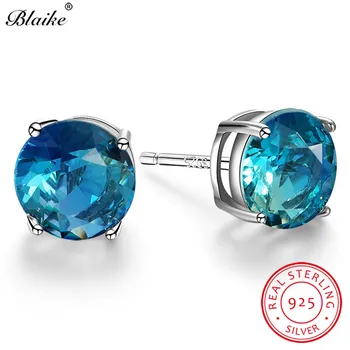 

Gradient Rainbow Fire Crystal Round Stud Earrings For Women s925 Sterling Silver Wedding Green Blue Earring Female Male Jewelry