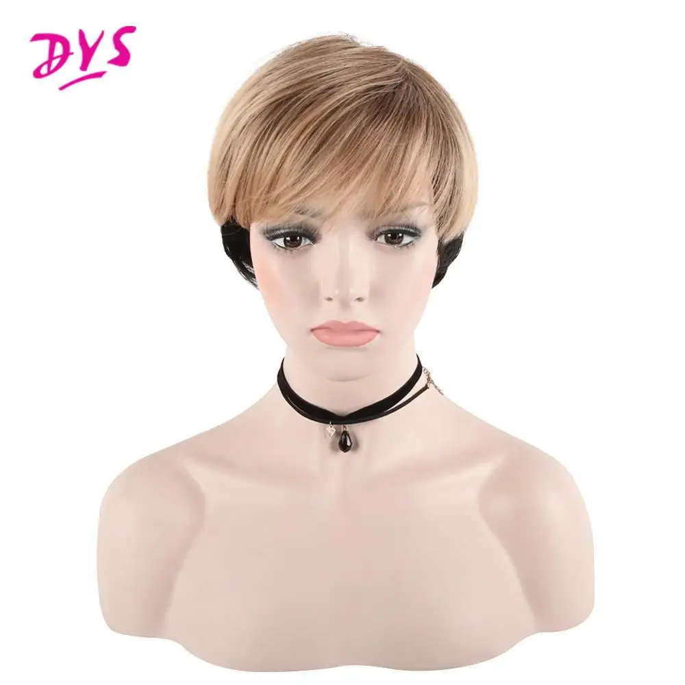 Deyngs Ombre Pixie Cut короткие кудрявые прямые синтетические парики с челкой для