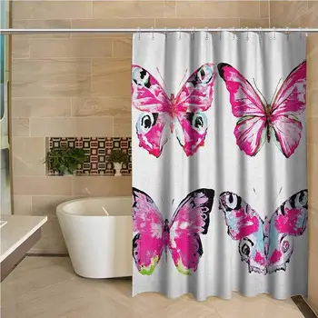 

Watercolor Waterproof and Colorful Shower Curtain Set of Artistic Butterflies Spring Nature Wildlife Insects Vintage Polyester