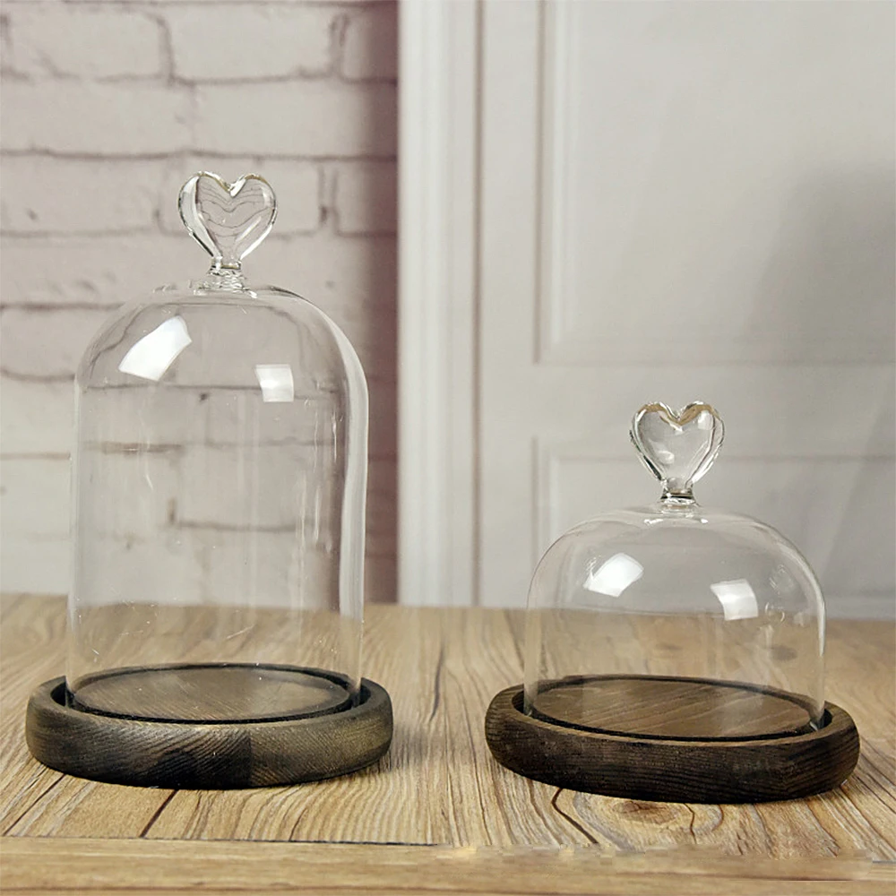 Glass Dome Bell Jar Cloche Display Jar With Wooden Base Dust Cover Home Decor Bedroom Desk Ornaments For Home Christmas Party 2