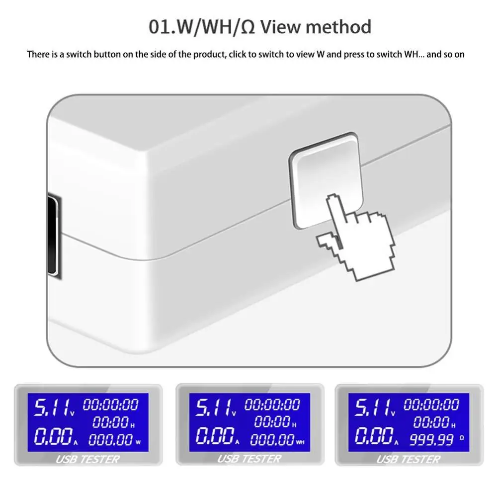 7-в-1 цифровой тестер USB DC 4~ 30V переменного тока 0~ 5A 0-150 Вт ток: Напряжение метр тестер мобильного телефона зарядки USB тестер измерительный инструмент