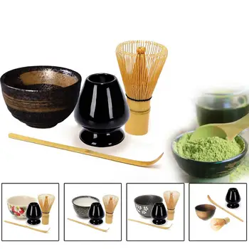 

LUWU 4pcs/set traditional matcha giftset bamboo matcha whisk scoop ceremic Matcha Bowl Whisk Holder japanese tea sets