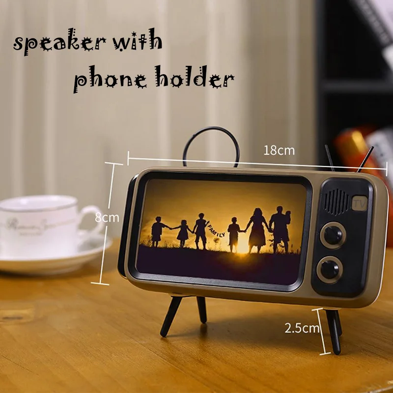 

Bluetooth Speaker 3 In 1 Retro TV Mini Portable Wireless Bluetooth Bass Speaker Mobile Phone Holder Speaker Retro Photo Frame