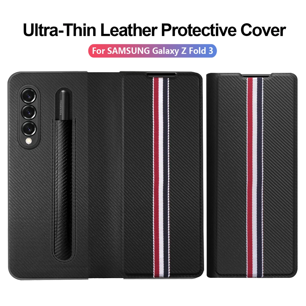 

Luxury Leather Flip Case For Samsung Galaxy Z Fold 3 With Stylus S Pen Holder Phone Protective Cover For Galaxy Z Fold 3 Cases