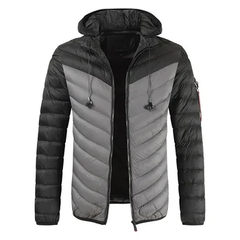 

Winter Men's Hooded Parkas Full Zip Warm Cotton Sports Bomber Jackets Muscle Fit Fashionable Tide Casual Black Coat for Autumn
