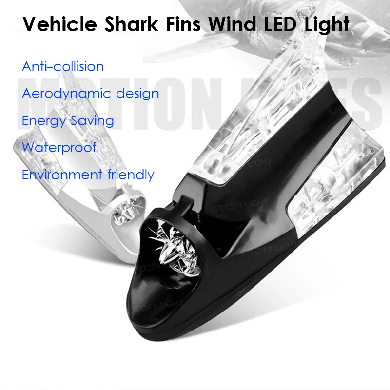 High Bright Waterproof Shark Fin Wind Powered LED Light Roof Antenna Warning Flash Safety Lamp Decorative Light for Car Vehicle Truck (9)