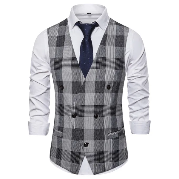 Официальный деловой костюм жилет для мужчин Slim Fit двубортный костюм жилеты Homme модные белые мужские s свадебные смокинги Gilet Homme - Цвет: black