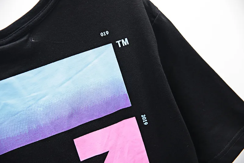 OFF-WHITE новая OW градиент цвета радуги с круглым вырезом Уличная Хип-Хоп Мужская парная футболка с короткими рукавами