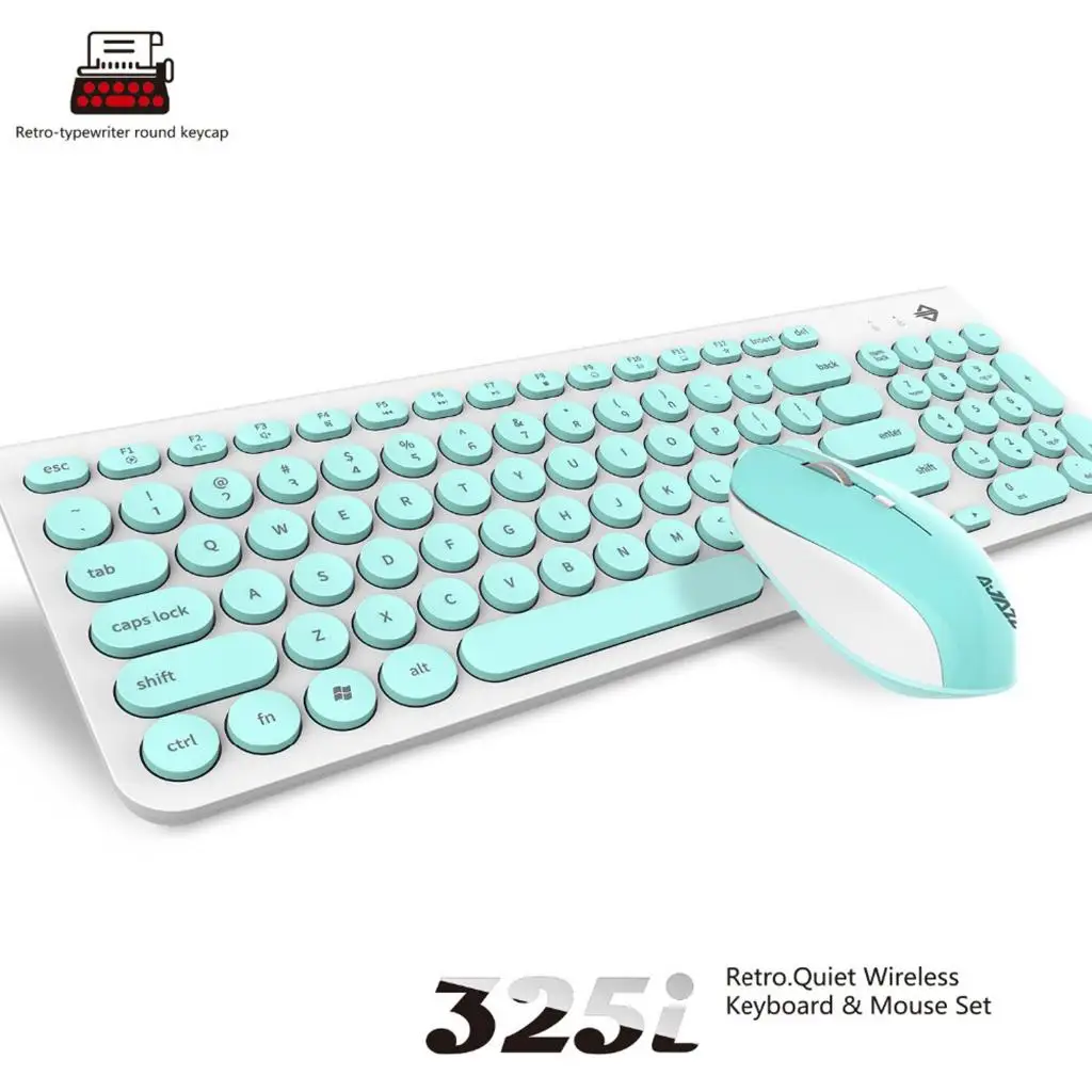 Wireless Keyboard and Mouse Combo 96 Keys Ultra Slim Wireless Mute Keyboard Mice Set, Silent Click, Stylish Retro Round Design