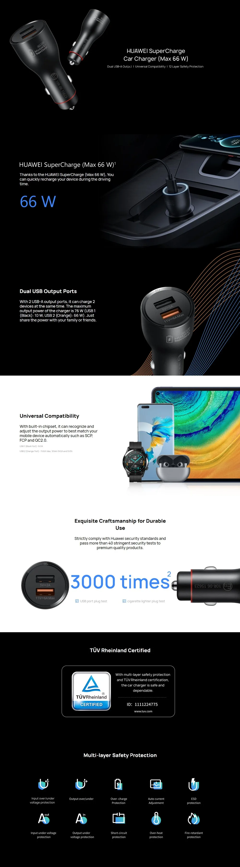 New Huawei SuperCharge Car Charger Max 66W Original Quick Fast Charge