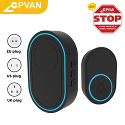CPVAN Welcome Wireless Doorbell Home Security Door Bell Alarm LED Light 38 Songs With Touch Button Smart Chimes EU UK US Plug