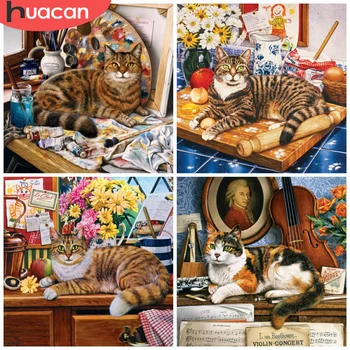 

HUACAN 5D DIY Diamond Embroidery Cat Cross Stitch Kit Diamond Painting Animal Rhinestones Pictures Needlework