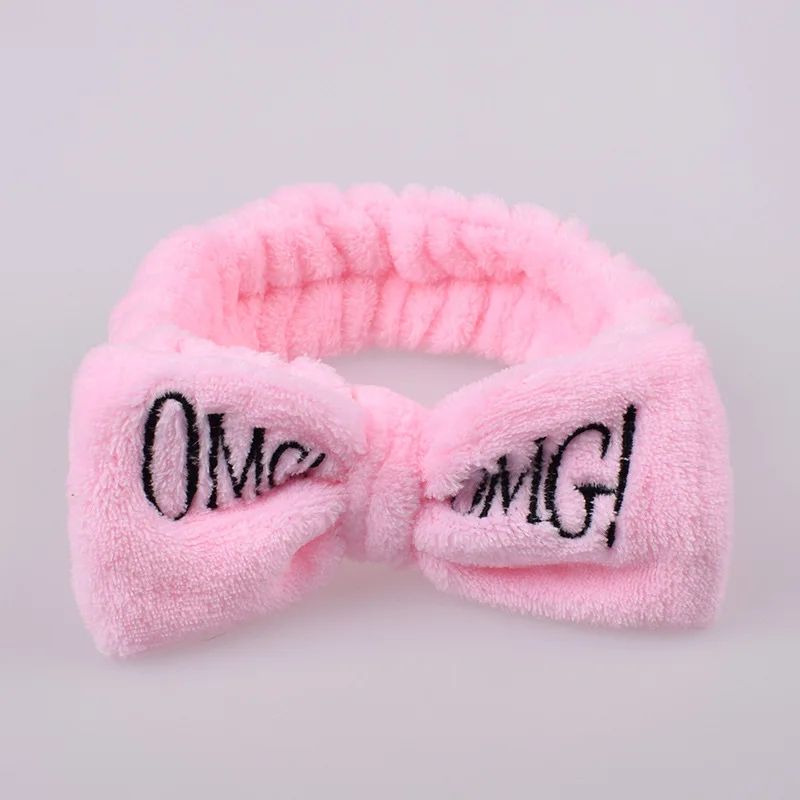 Розовый Новинка, мягкий бантик из кораллового флиса с надписью OMG для женщин и девочек, милый держатель для волос, повязки для волос, головные уборы, аксессуары для волос - Цвет: Розовый
