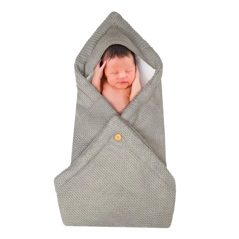 Серый Baby plus velvet sleeping bag Swaddle Wrap Warm Crochet Knitted Thickened Hoodie Soft Swaddling Wrap stroller Blanket 80*80cm - Цвет: Серый