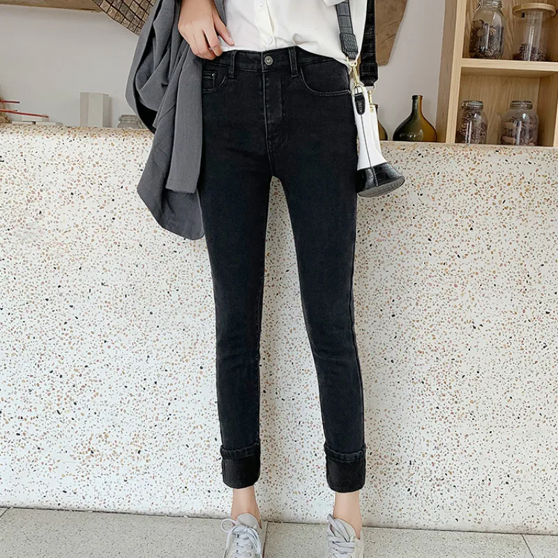 Beste 2019 Winter Dikke Fleece Jeans Voor Vrouwen Stretch Warm Skinny Denim Fluwelen Potlood Jeans vrouw Stretch Vrouwelijke Broek Plus size