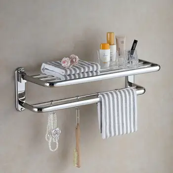 

Eridanus 304 Stainless Steel Towel Rack Rail Bathroom Shelf Chrome-Plated Wall-Mounted Folding Storage Towel Holder(60x24x19cm)