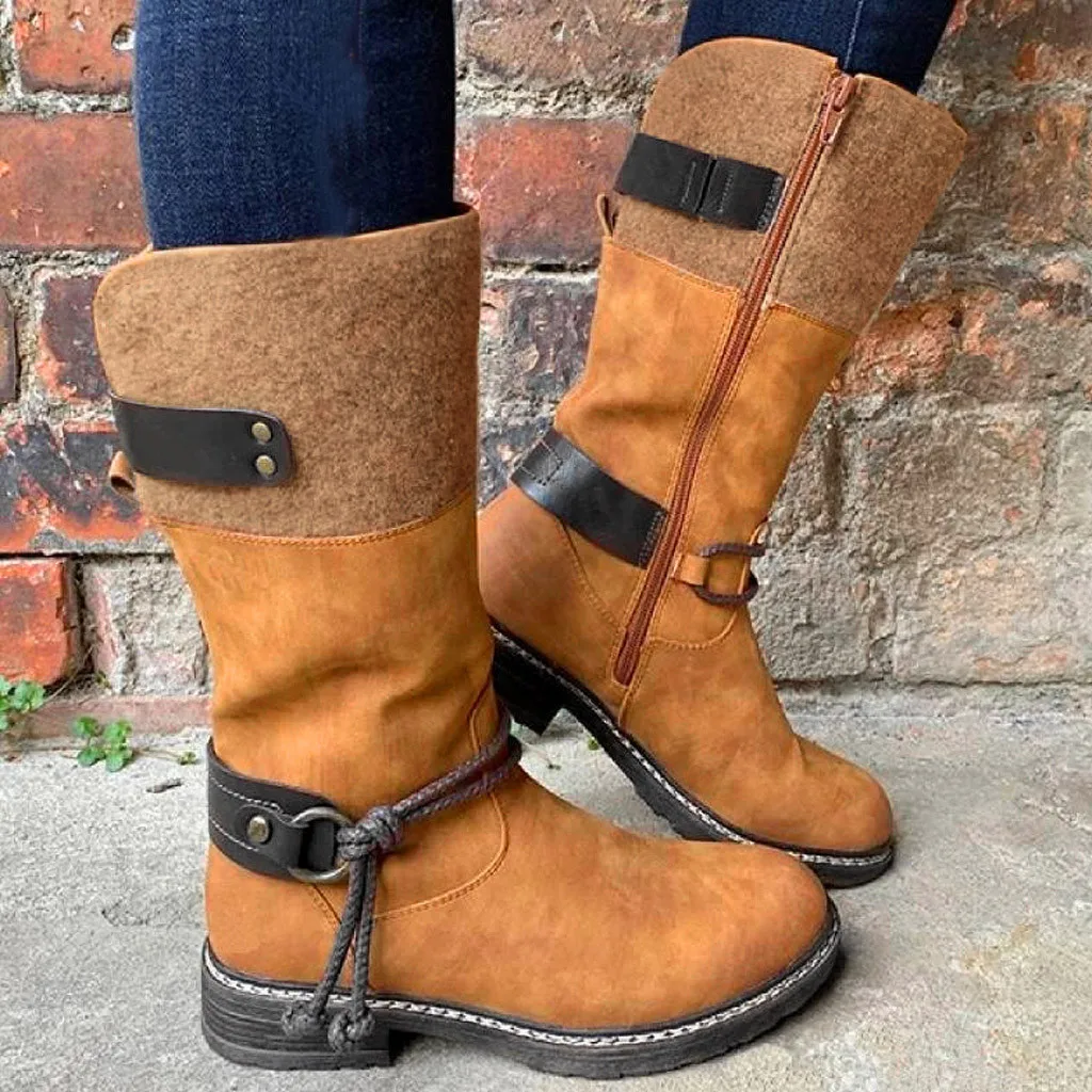 Женская обувь botas mujer модные ботинки Для женщин Женская обувь Для женщин для отдыха с пряжкой большой Размеры на литом среднем квадратный каблук, женская обувь