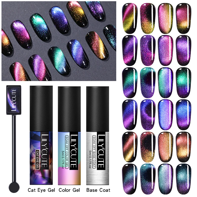 

LILYCUTE 5ml 9D Auroras Magnetic Cat Eye Gel Set Long Lasting Shinning Laser Nail Art Gel Nail Polish Soak Off UV GEL Varnish