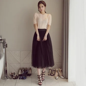

Women Chiffon Pleated Skirt Ball Gown Tulle Layers Skrits Soft Tulle Bridesmaid Tutu Skirt Ball Gown Mid-Calf Length